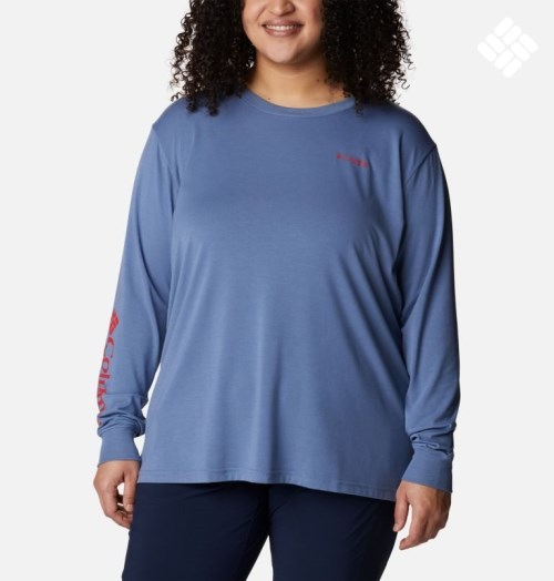 Hanorace Columbia PFG Slack Apa Graphic Long Sleeve Dama Albastri | Plus Size DKA09M1SQ